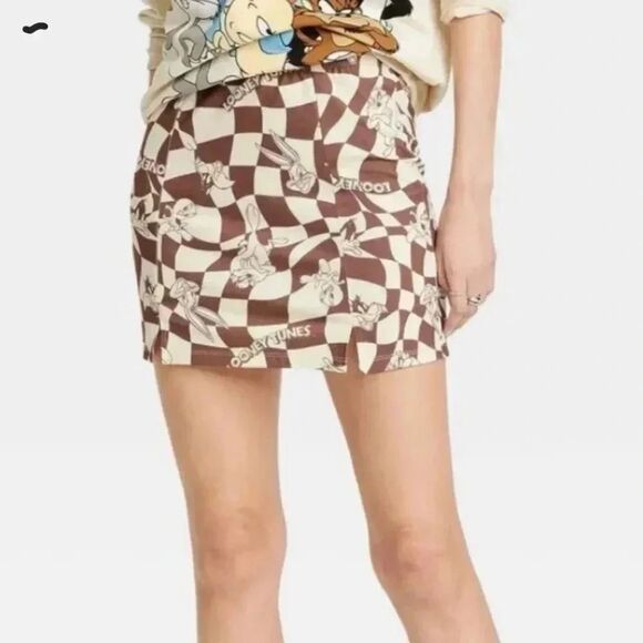 Nwt Warner Bros Looney Tunes graphic checkered mini skirt - Picture 1 of 5